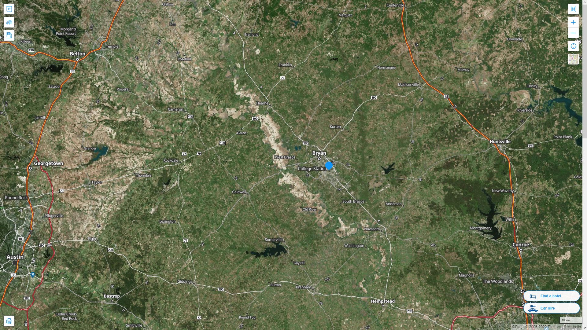 College Station Texas Highway and Road Map with Satellite View